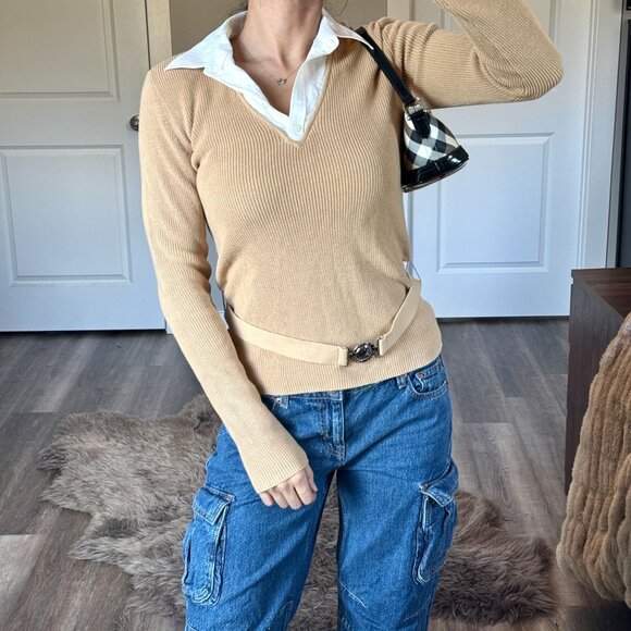 NWT Lauren Ralph Lauren Preppy Knit Sweater Logo Belt Coastal Cowgirl Classic M - Picture 1 of 8